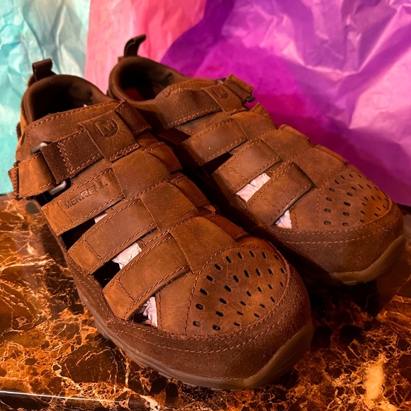 Men’s Merrel Leather Trek Performance Sandals Size 14 - Picture 1 of 13